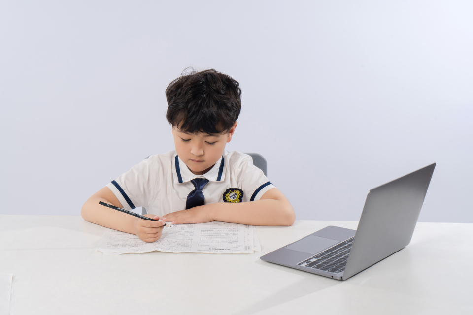 认真上网课的小学霸高清图