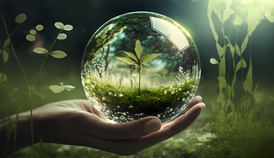 生态环保绿色玻璃球摄影图