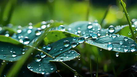 雨中淋湿的叶子摄影图