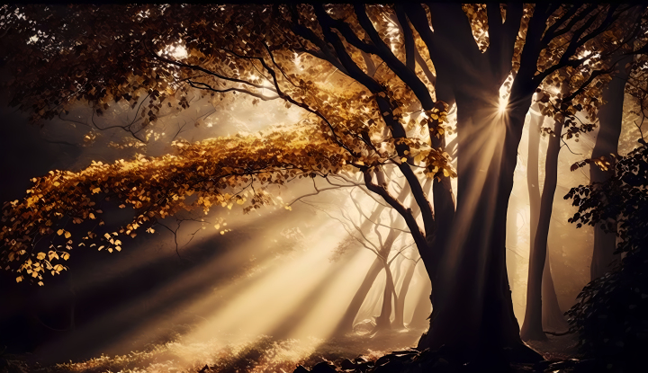 黄褐色森林中的秋季树木摄影版权图片下载