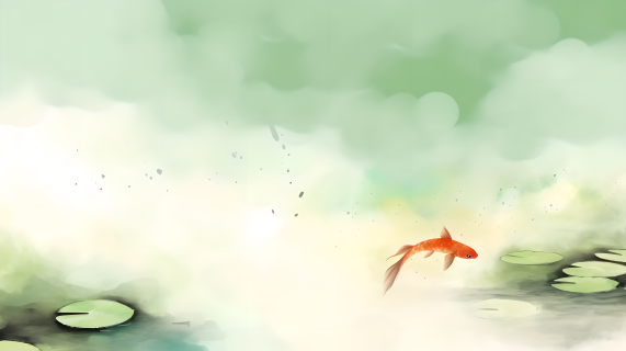 水墨画飘逸池塘中游的锦鲤高清图