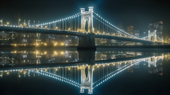 城市夜晚桥梁水下反射光线下摄影图