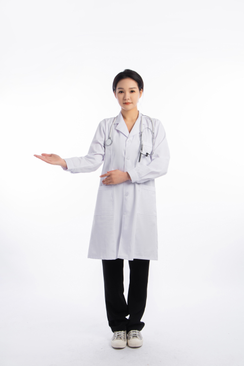 白色服装医生单手引导方向实拍图版权图片下载