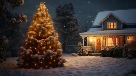 冬天雪景圣诞树摄影图