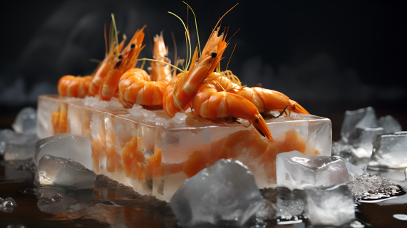 冰块上的美味虾摄影图