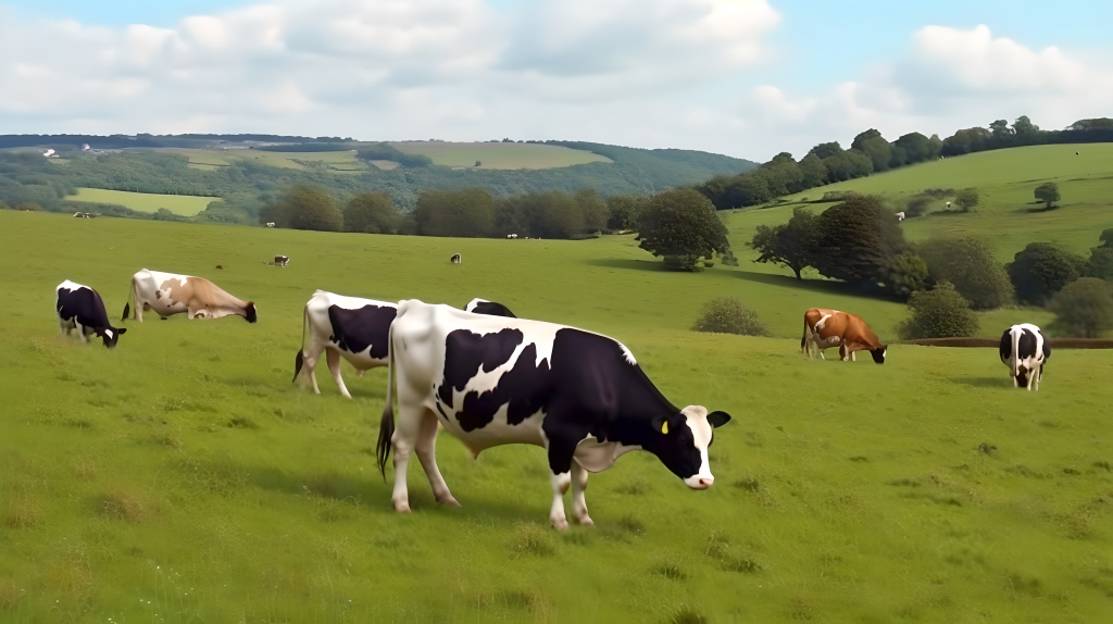 绿色草原上的牛群摄影图片