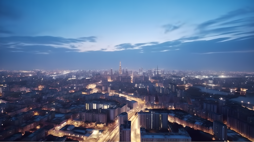 夜晚城市鸟瞰摄影图片