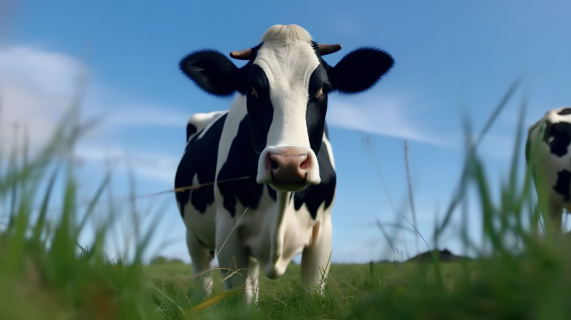 牛在草地上的黑白照片摄影图