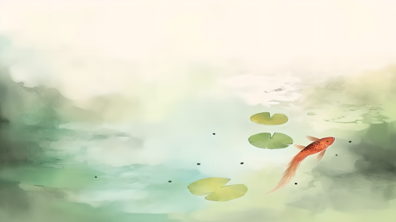 柔和梦幻的池塘中游动的锦鲤艺术高清图