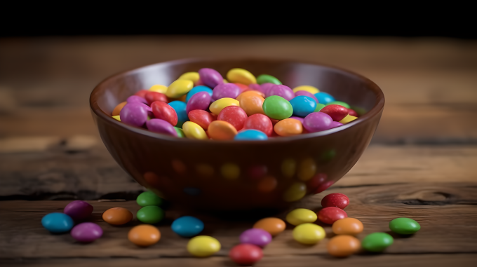 甜蜜彩糖木桌摄影图