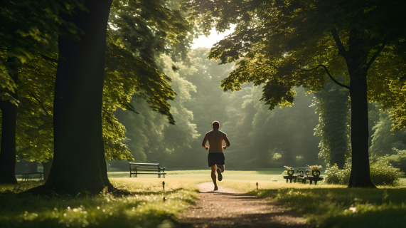 公园晨跑的男人摄影图