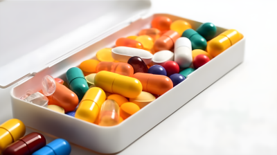 鲜艳色彩的药物和维生素胶囊摄影图片