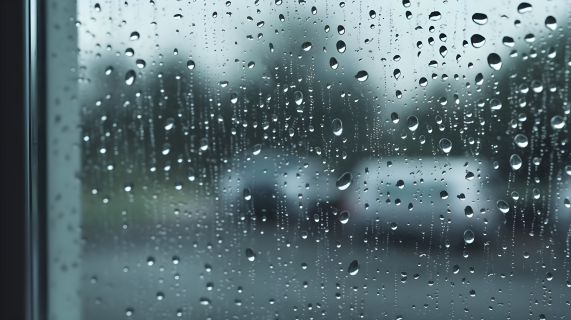 下雨天玻璃上的雨滴摄影图