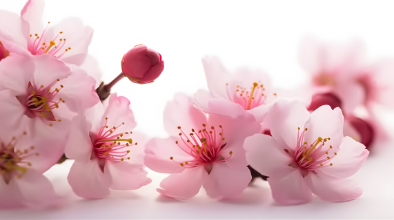 粉红樱花白底摄影图