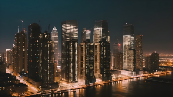 巨大城市夜景的高楼摄影图