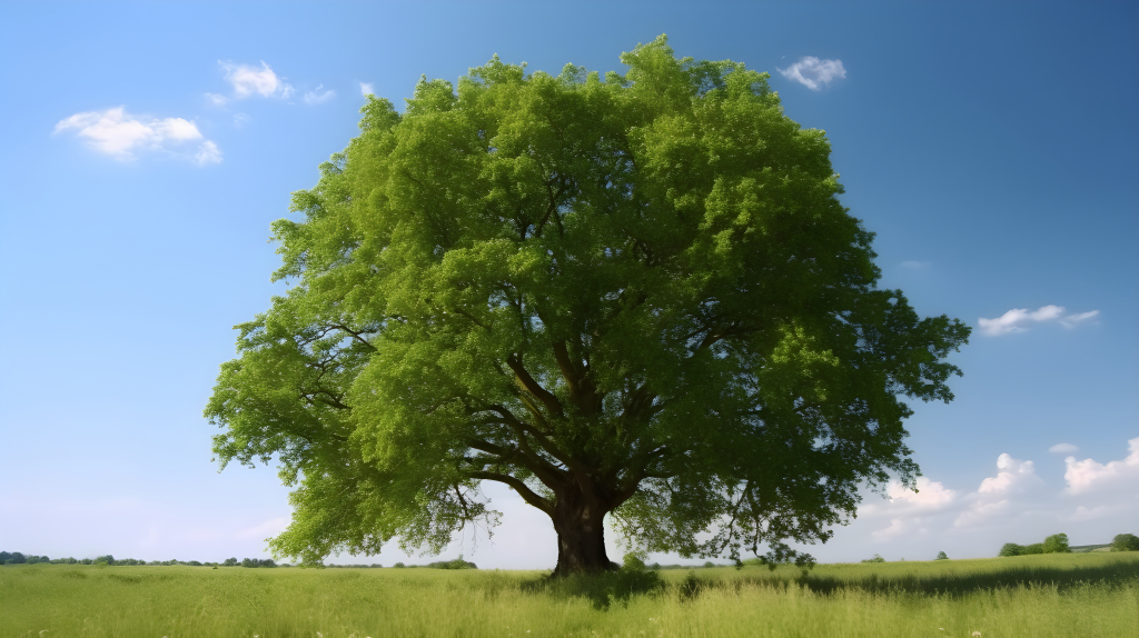 翠绿的田野中的树摄影版权图片下载