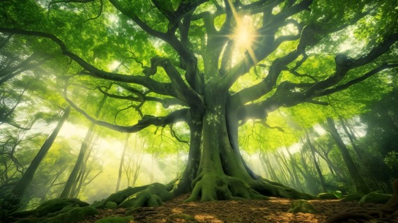 神秘象征大自然魅力绿树摄影图
