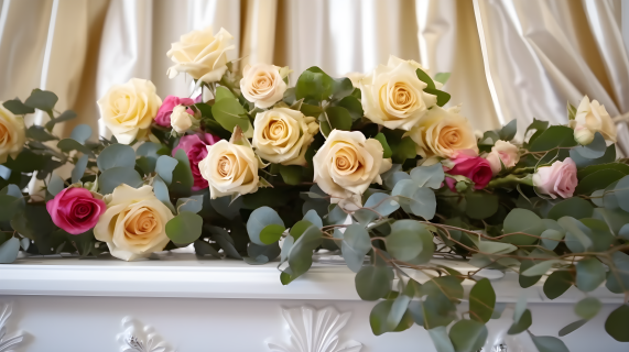 金粉玫瑰白桌摄影图片