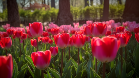 红色郁金香花园摄影图片