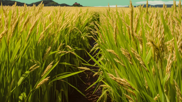 稻田中部分成熟的稻谷摄影版权图片下载