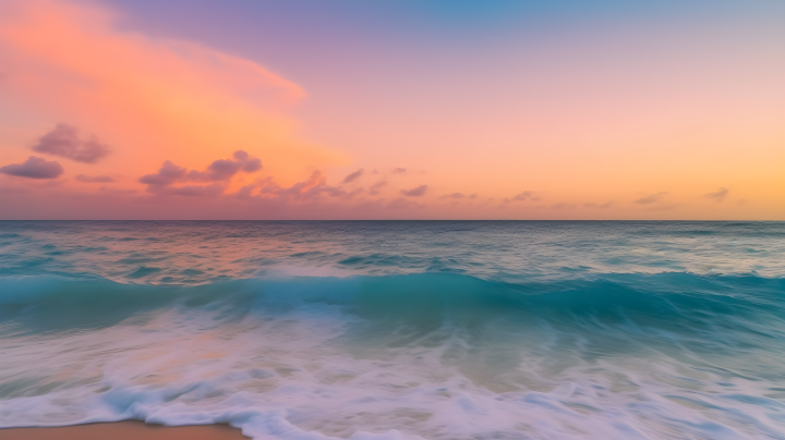 缤纷海洋与海浪的日落摄影图版权图片下载