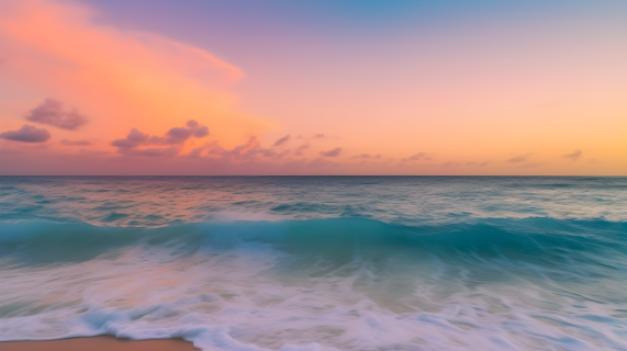 缤纷海洋与海浪的日落摄影图