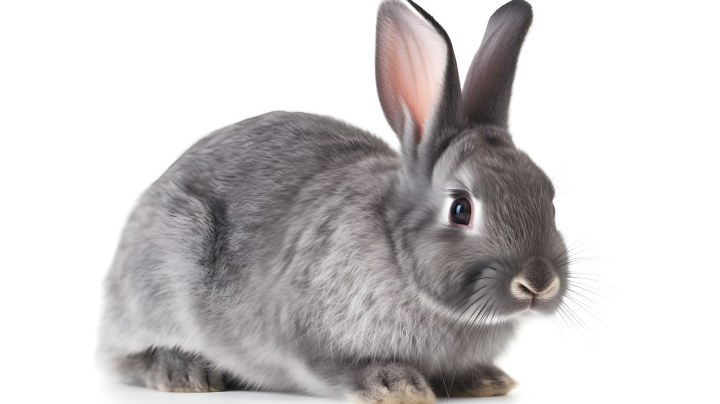 白色背景前的一只灰兔摄影版权图片下载