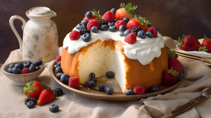 奶油磅蛋糕与浆果奶油版权图片下载