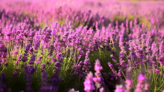 紫丛中的薰衣草花田摄影图片