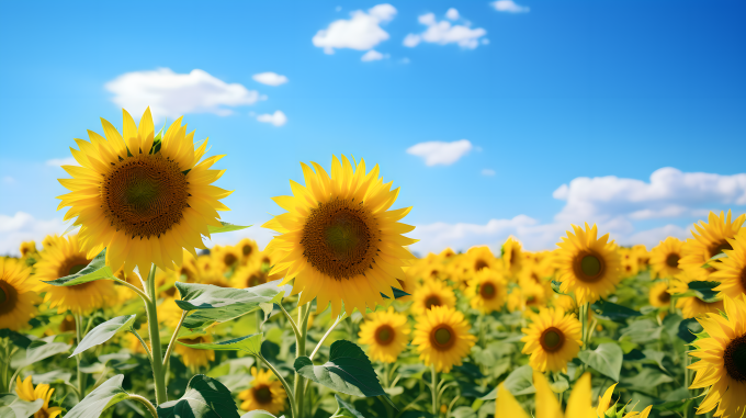 阳光下的蓝天下的葵花摄影图