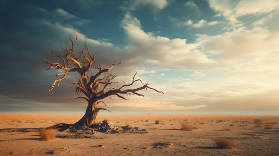 荒漠中的枯死树木摄影图