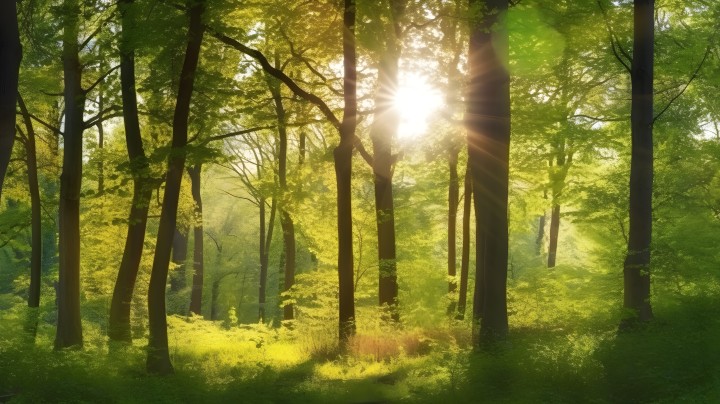 光辉的阳光照射下的森林 摄影版权图片下载