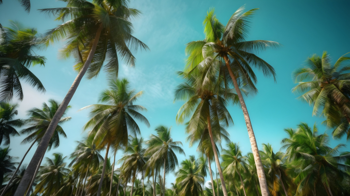 天空下的棕榈树摄影图版权图片下载