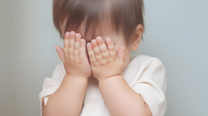 捂脸委屈哭泣的婴儿摄影图版权图片下载