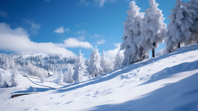 树木覆盖的雪山摄影图片