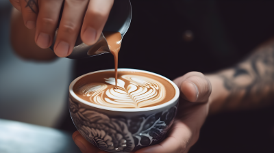 柔和有机风格的咖啡拉花摄影图