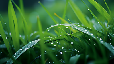 绿草雨中的摄影图片