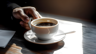 白色咖啡杯里面的美式咖啡图