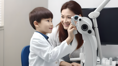 女医生白大褂儿童眼科检查摄影图片