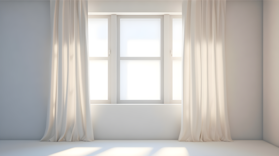 简约超扁平风格的窗前白帘摄影图片