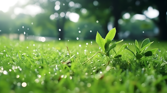 湿润的绿叶草坪的环境意识摄影图