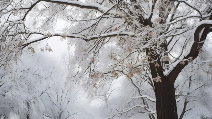 雪中公园树木摄影图版权图片下载