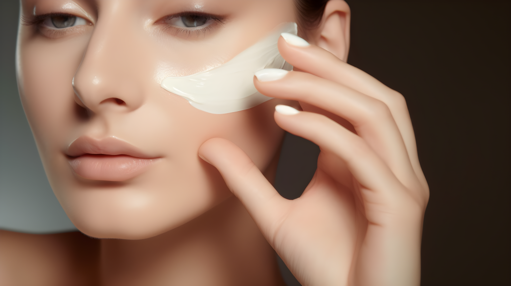 护肤女性使用面霜的摄影图片