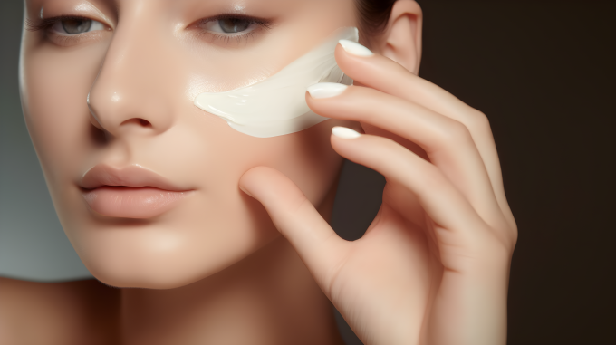 护肤女性使用面霜的摄影图片