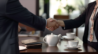 亚洲商务人士的见面握手摄影图片