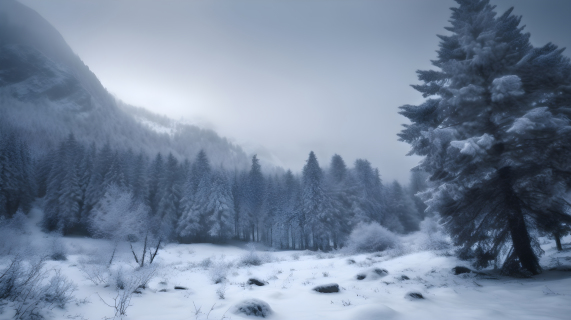 冬季雾气的浪漫风景摄影图片