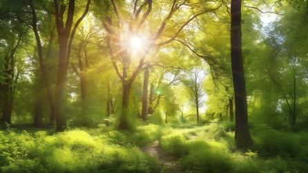 阳光透过树林的明亮摄影图片