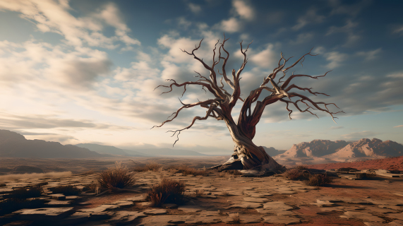 沙漠中的枯树摄影图