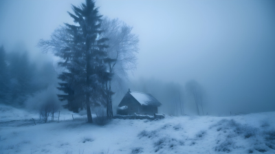 寒冬中的雾景摄影图片