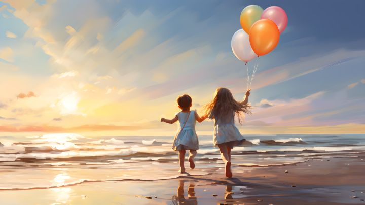 拿起球在海滩的快乐孩子图版权图片下载
